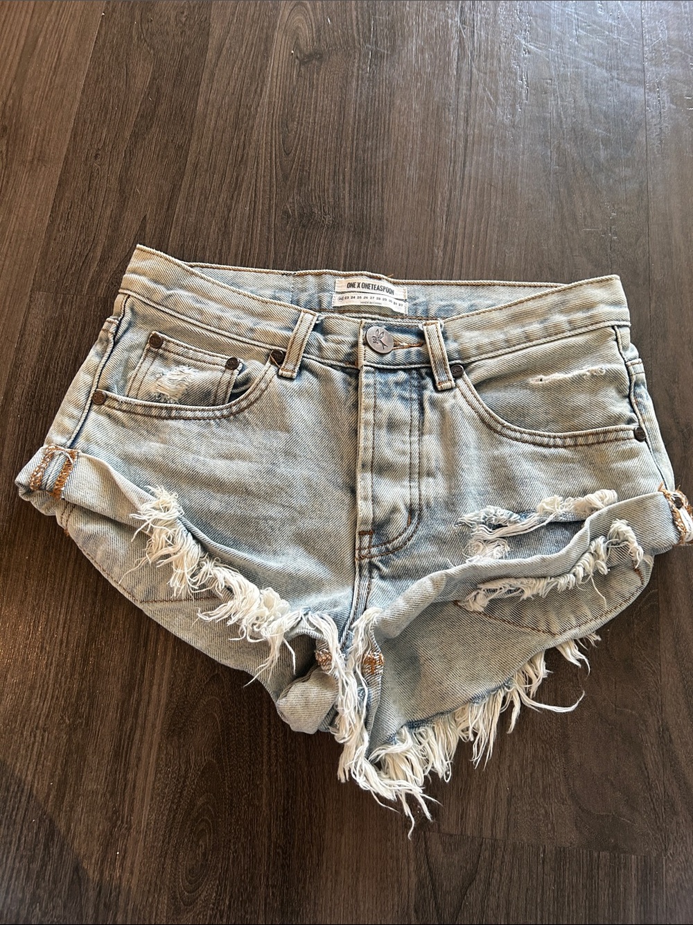One Teaspoon Light Wash Distressed Denim Cutoff Shorts